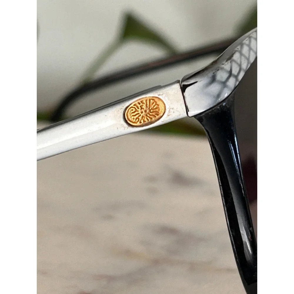 Vintage Italy Oversized Sunglasses Black White Lattice Brow Gradient Lens Retro